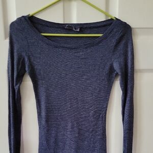 Michael Stars Blue Ribbed Fitted Long Sleeve Bodysuit